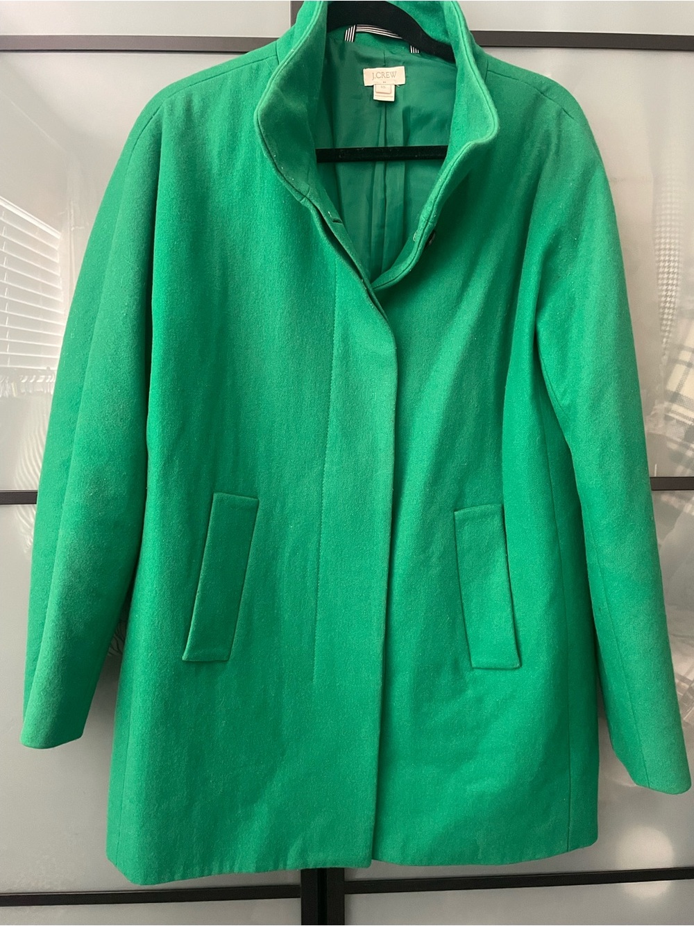 J. Crew Bright Kelly Green Wool Stand-Collar Pea Coat